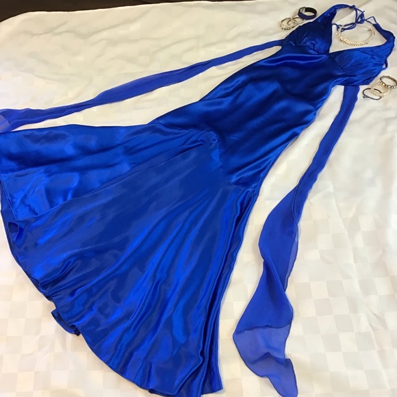 Cache Dresses & Skirts - Cache Silk Halter Royal Blue Formal Gown, Sz 2